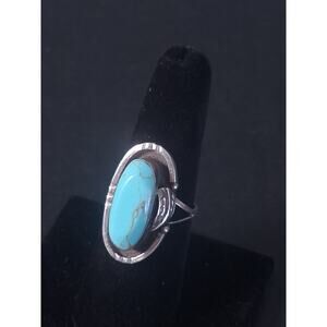 Vintage Mexico 925 Sterling Silver Turquoisel Ring Southwestern Style Size 8.25